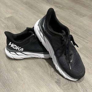 Hoka One One Clifton black and white running shoes - size 7.5 D